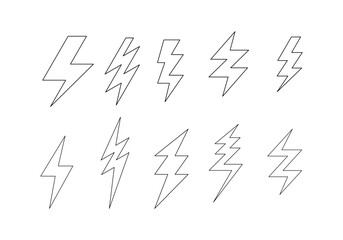 Thunder doodle line symbol sign icon collection. outline style. isolated illustration
