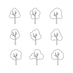 Tree doodle line symbol sign icon collection. outline style. isolated illustration