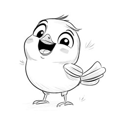 Coloring page outline of the cartoon smiling cute bird sparrow. Colorful vector illustration, summer coloring book for kids.