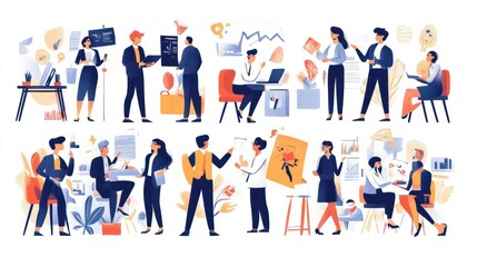 Metaphor Business success abstract concept illustration set. Teamwork marketing illustrations. Collection scenes with men and women taking part in business activities. Modern trendy flat style