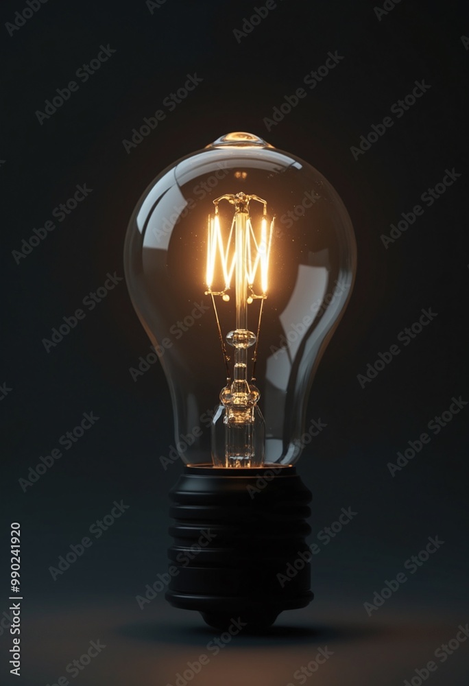 Poster a captivating photo of a lightbulb with a black base and transparent glass body