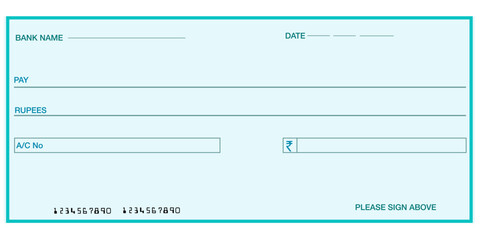 INDAIN Blank Cheque with RUPEES sign , Cheque template , Bank Cheque