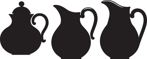 Minimalist Jug Silhouettes: Vector Art on Clean White Background