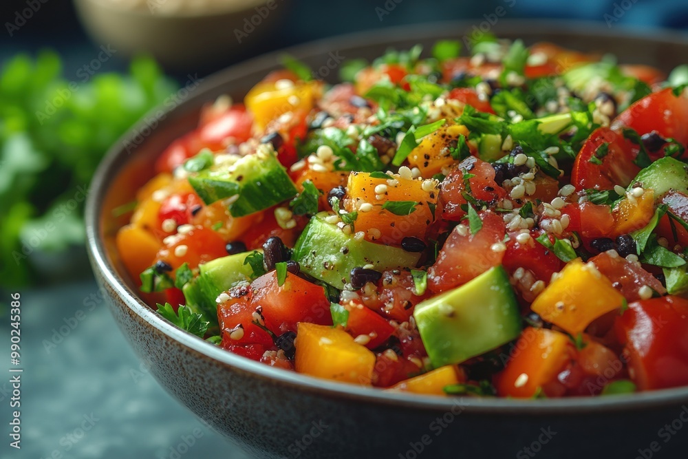 Canvas Prints Fresh and Colorful Salad with Sesame Seeds