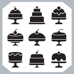 Set of cake silhouette, symbol of the cake holiday, birthday, anniversary, wedding, festive, Birthday cake icons set silhouette vector in white background