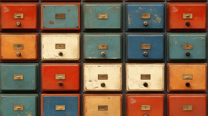 Vintage Drawers with Brass Handles in Various Colors