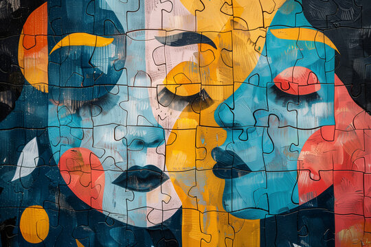 jigsaw puzzle showing self care and love to each other, Breaking the stigma around mental health, people sharing their feelings and emotions on World Mental Health Day.