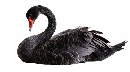 Elegant Black Swan with White Background