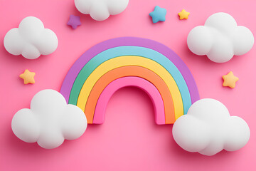 cute rainbow and clouds pink background stylish design