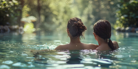 Related women in nature spa pool