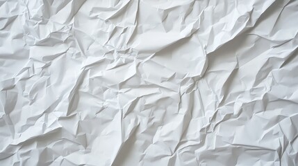Obraz premium Crumpled white paper texture, glued poster pattern with wrinkles for mockup, abstract background