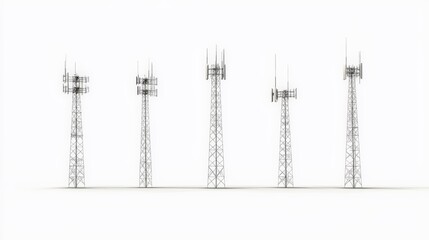 Silhouette of Communication Towers Against White Background