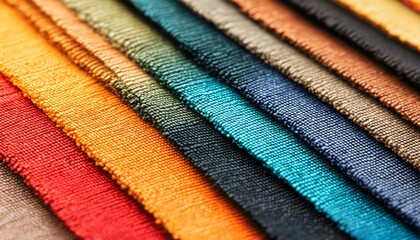 Colorful texture of stacked fabric swatches displaying a range of hues and patterns perfect for fashion and interior design projects.