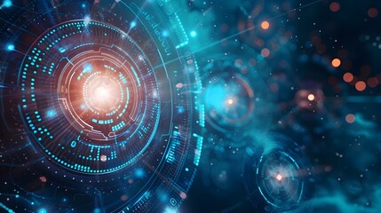 Obraz premium Quantum Servers Exchanging Data in Zero Gravity Cosmic Environment