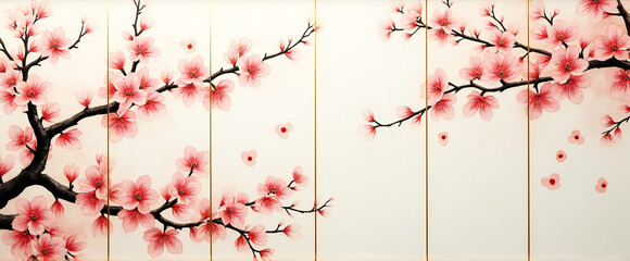 Folding screen with cherry blossom trees, 
Front view image of Japanese culture