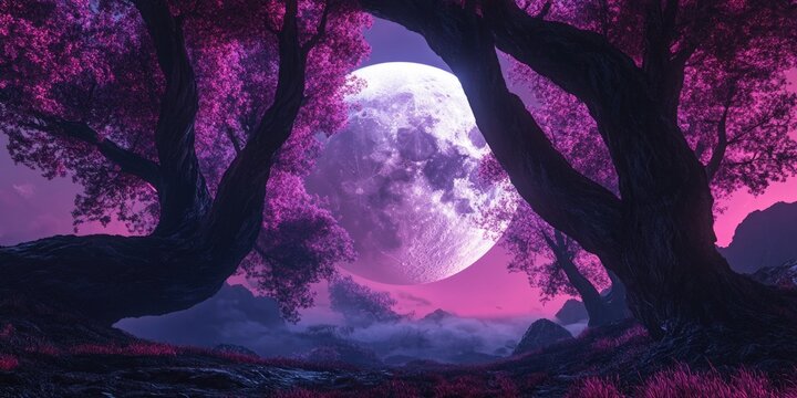 Full moon through trees