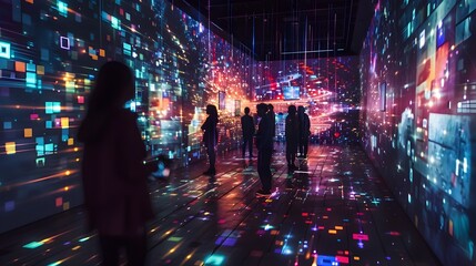 Quantum Linked Interactive Art Installation Captivating Viewers in a Dazzling Digital Cityscape