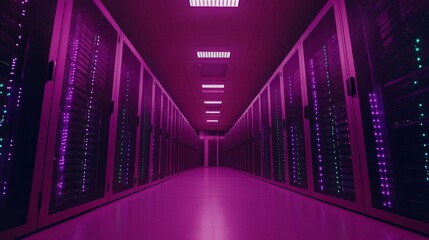 Futuristic Server Room with Vibrant Purple Lighting