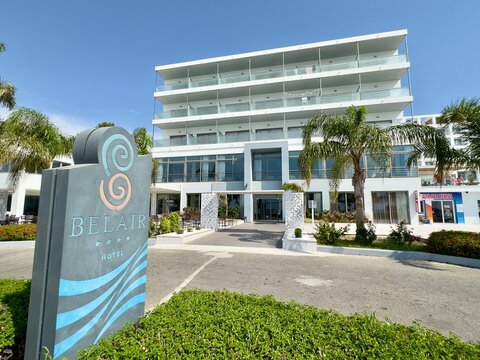 Rhodes, Greece - June 21, 2024: The Belair Beach Hotel,  providing four star luxury accommodation, in Ixia, Rhodes, Greece. 