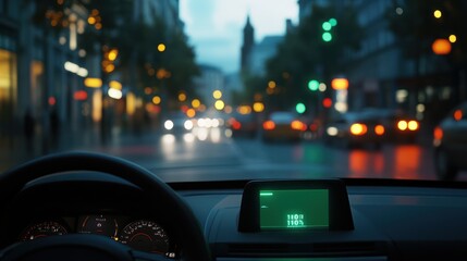 A drivers perspective of a green light displaying the countdown timer until the next signal change as controlled by the AI traffic optimization system.