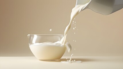 pouring milk into a glass  with white background Generative AI