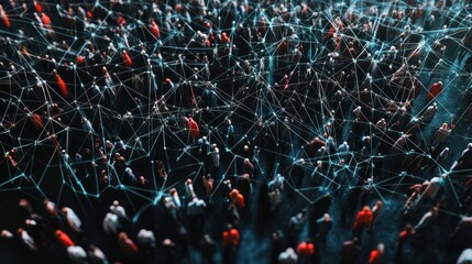 Aerial view of a crowd with a network of connections, generative ai