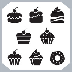Set of cake silhouette, symbol of the cake holiday, birthday, anniversary, wedding, festive, Birthday cake icons set silhouette vector in white background