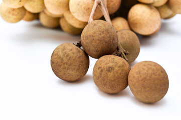 Close up longan fruit texture, Sweet longan fruit isolated on white background.