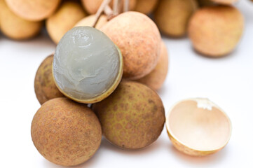 Close up longan fruit texture, Sweet longan fruit isolated on white background.