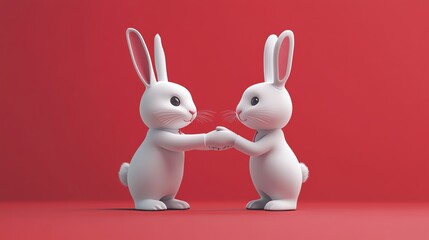 Cartoon rabbit closing a business deal, shaking hands with a client, confident and dynamic, colorful business environment