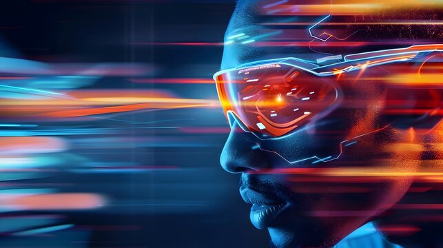 Athlete with Bionic Eye Seeing Real Time Data During High Speed Race - Powered by Adobe