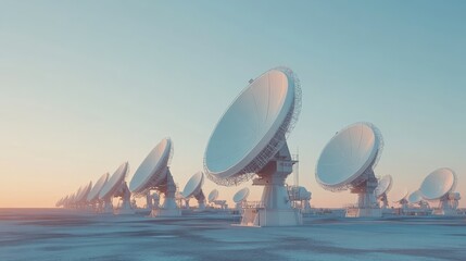 Futuristic Satellite Dishes in a Tranquil Coastal Landscape