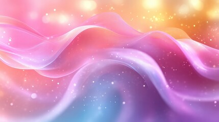 Soft Pastel Gradient Waves With Glowing Light And Sparkling Particles