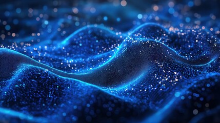 Data technology futuristic illustration. Blue wave pattern on a dark background.