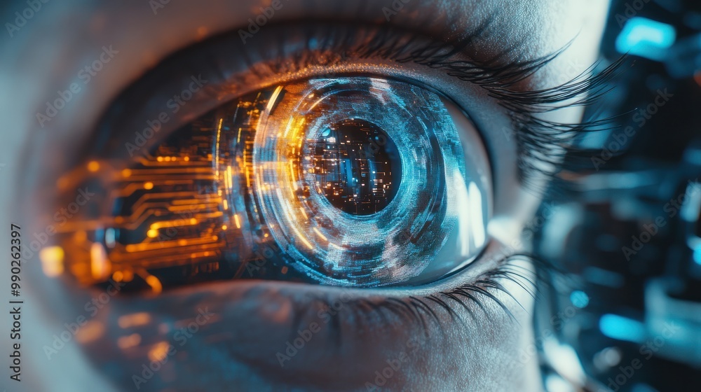 Poster eye of futuristic and innovative imagery ai and automation use of artificial intelligence and automa