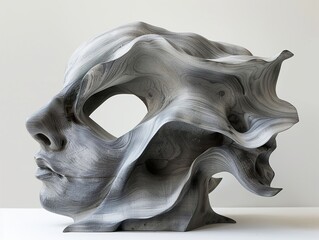 Abstract Wood Sculpture of a Human Face