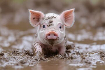 A Mud-Covered Piglet