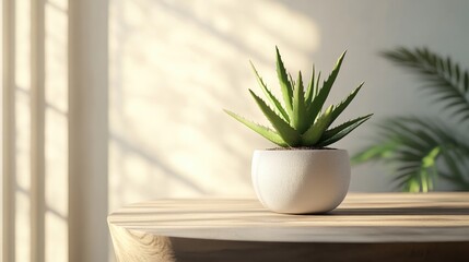 Small Potted Plant on Wooden Table