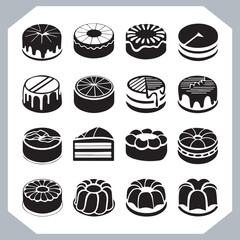 Set of cake silhouette, symbol of the cake holiday, birthday, anniversary, wedding, festive, Birthday cake icons set silhouette vector in white background