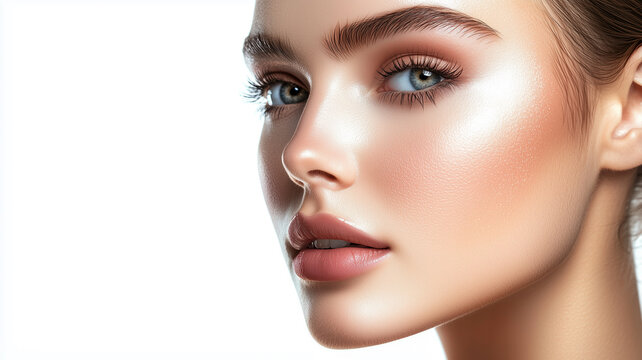 womans cheeks with one side showing natural skin and the other side with blush and highlighter