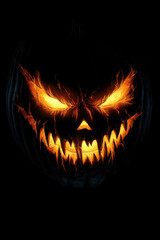 Glowing Jack-o'-Lantern Face on Black Background