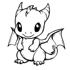 Fototapeta premium Little cute cartoon dragon. Vector illustration. Black and white illustration for a coloring book