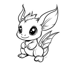 Fototapeta premium Little cute cartoon dragon. Vector illustration. Black and white illustration for a coloring book
