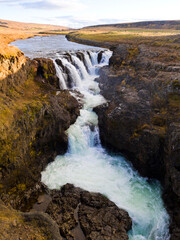 Kolufoss waterfall in Kolugljufur canon in North Iceland.
