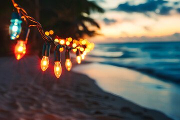 Decorative holiday lights. Background in beach style