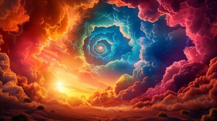 Surreal Sunrise Over Vibrant Swirling Sky