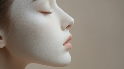 Close-up profile of a young person with serene expression and minimal makeup