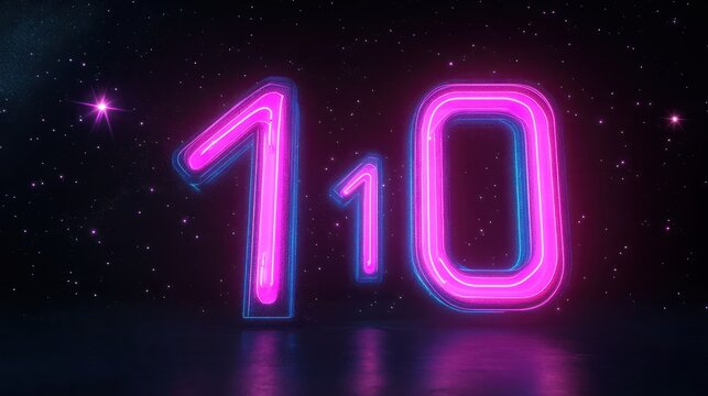 3d animation, fantastic neon numbers from 1 to 10 isolated on black background. Cosmic pink blue star tracks, meteor shower countdown from one to ten, Generative AI