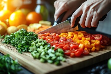 Chopping Fresh Vegetables for a Salad