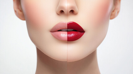 Bold Lip Transformation with Vibrant Color Contrast..
